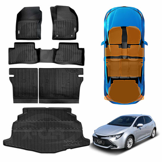 3D Floor Mats Boot Liner Set for Toyota Corolla Hatchback ZR Hybrid 2018-2025 All Weather Heavy Duty Cargo Kick Mats Back Seat Protector Cover