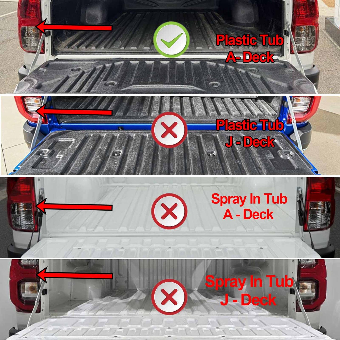 Tub Liner Tailgate Mat for Toyota Hilux Dual Cab 2016-2025 Plastic Tub A-Deck Heavy Duty All Weather Ute Protector Cargo Mats Set