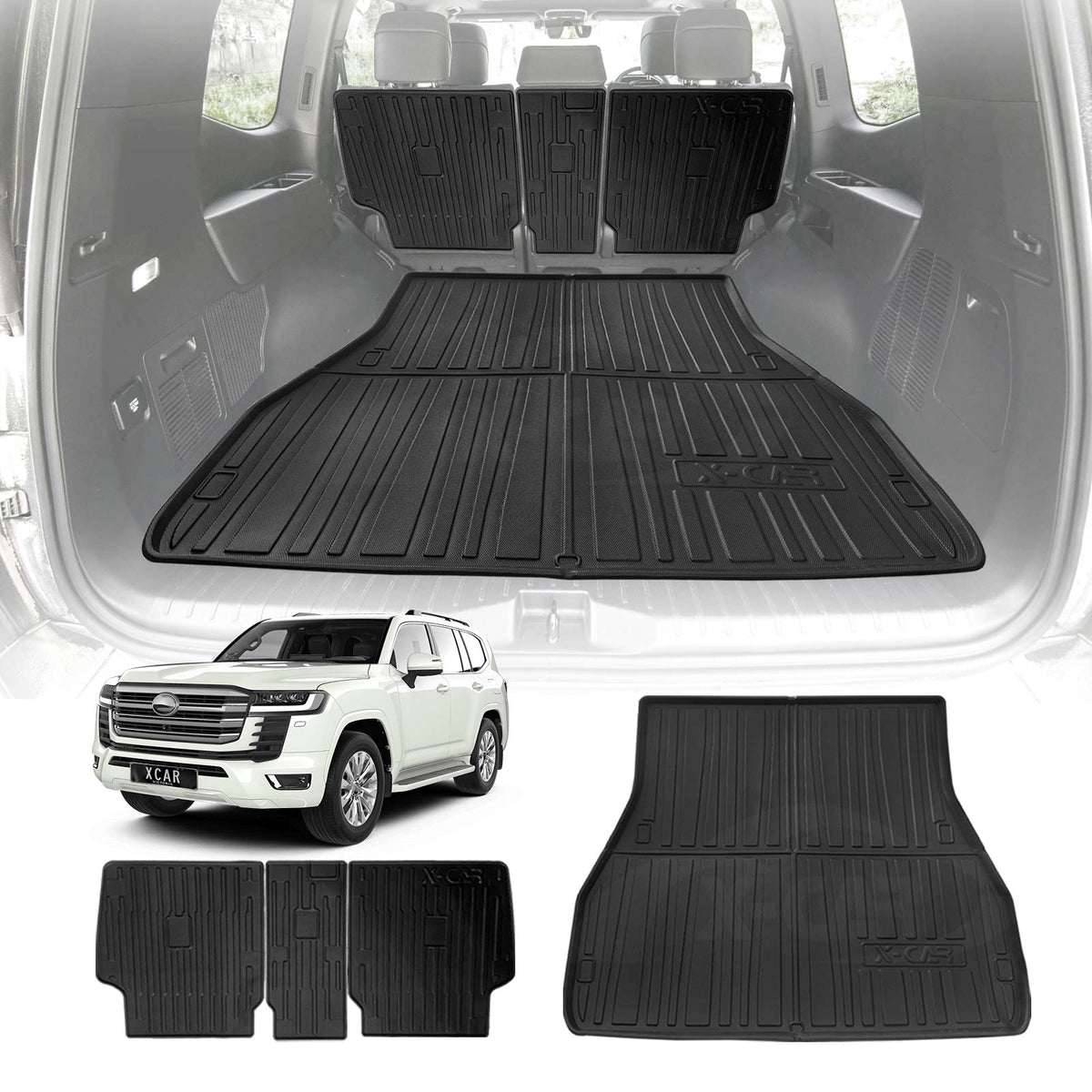 Boot Liner Set for Toyota Landcruiser 300 LC300 2021-Onwards 5-Seater Diesel Heavy Duty Car Trunk Cargo Kick Mats Back Seat Protector