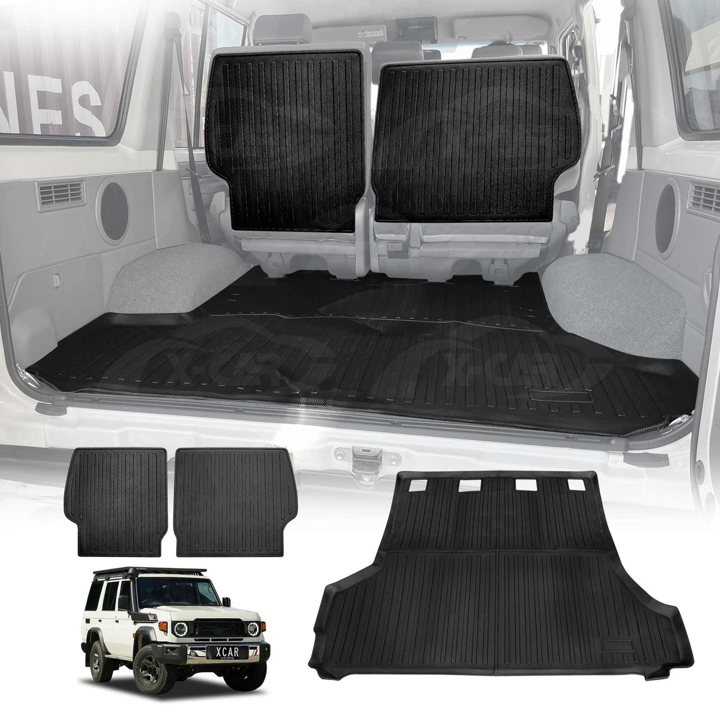 Boot Liner Kick Mats Set for Toyota Landcruiser 70/76 Series 2023-Onwards All Weather Heavy Duty Cargo Car Trunk Back Seat Protector