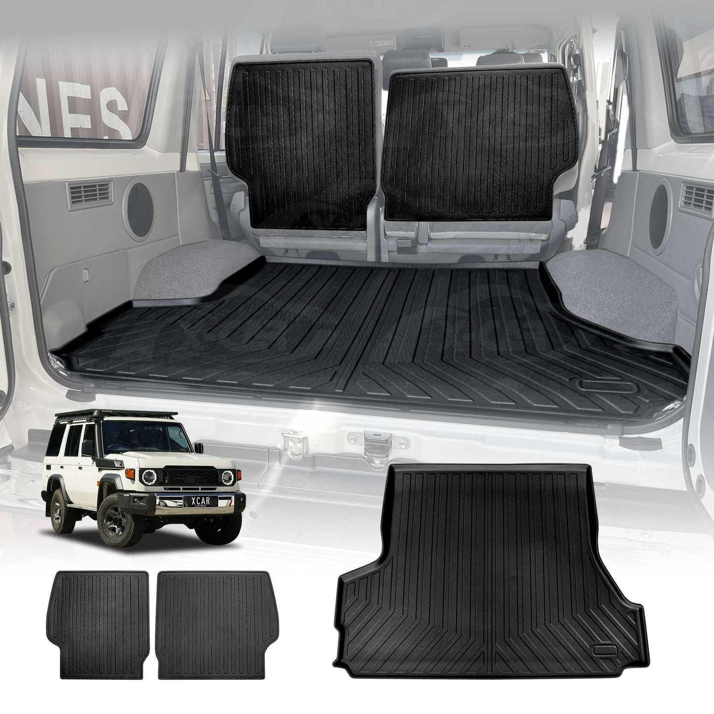 Boot Liner Kick Mats Set for Toyota Landcruiser 70/76 Series 2023-Onwards All Weather Heavy Duty Cargo Car Trunk Back Seat Protector