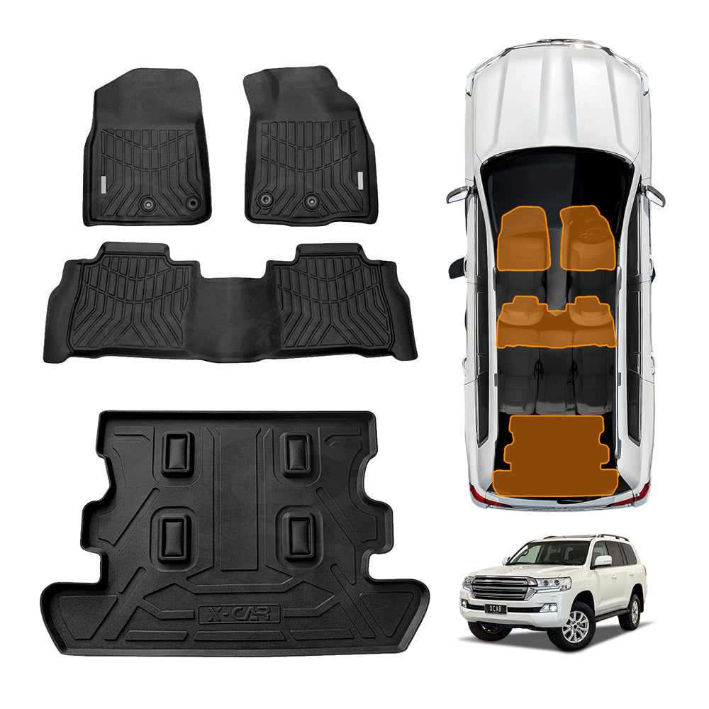 3D Floor Mats Boot Liner Set for Toyota LandCruiser 200 LC200 Series 2007-2021 All Weather Heavy Duty Cargo Car Trunk Luggage Tray