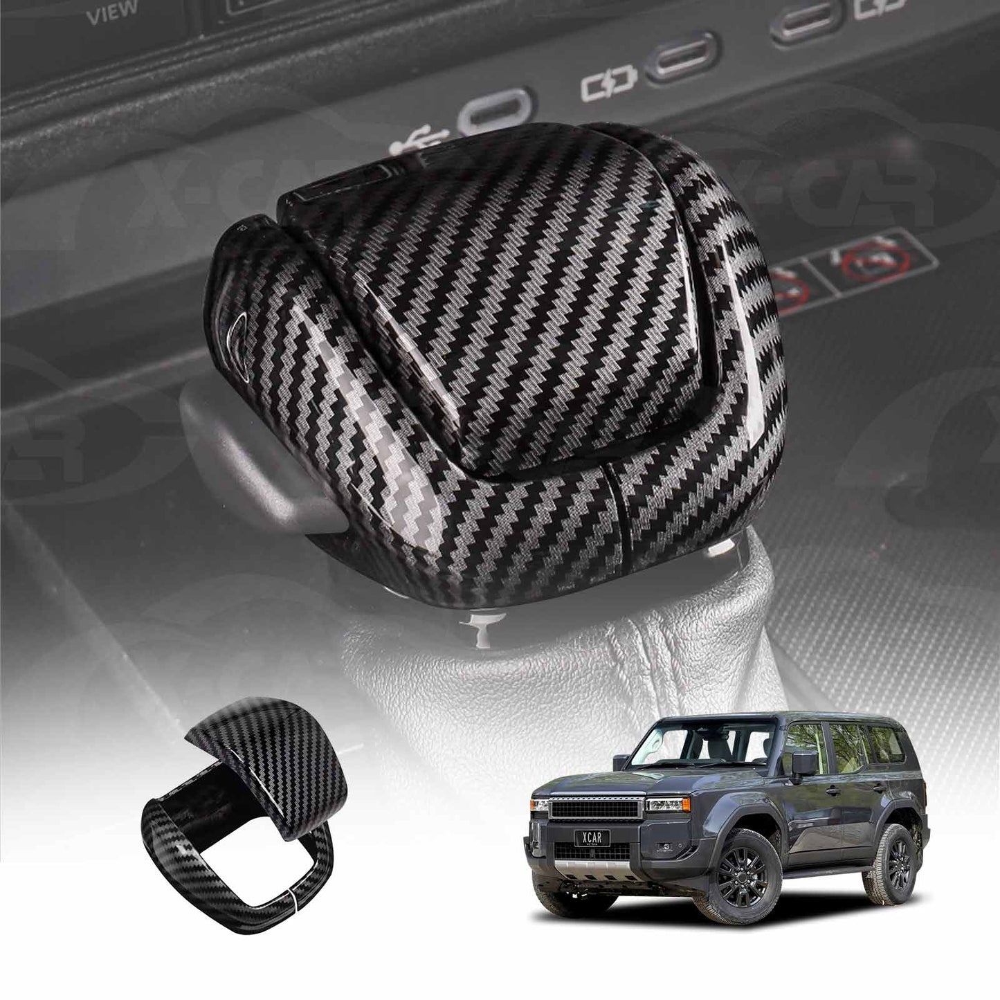 Gear Shift Knob Panel Cover Trims for Toyota Prado 250 Series 2024-Onwards Carbon Fiber Style Handle Lever Decor Cover Protector