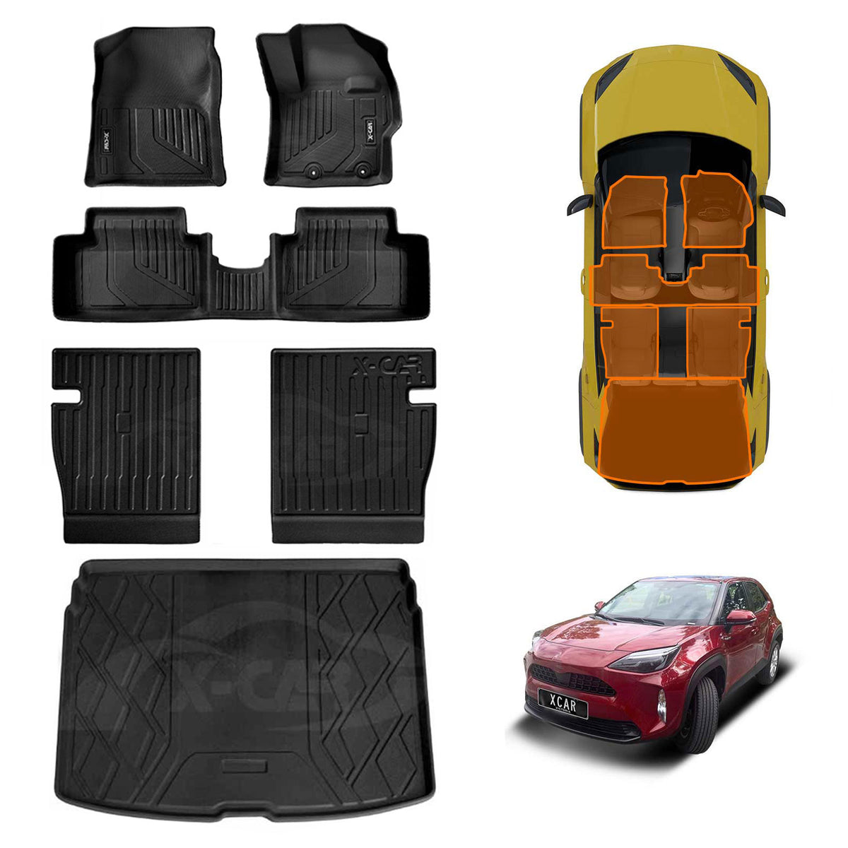 Floor Mats Boot Liner Set for Toyota Yaris Cross MXP Series 2020-Onwards All Weather Heavy Duty Cargo Kick Back Seat Protector Cover