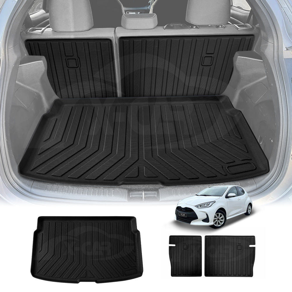Boot Liner Kick Mats Set for Toyota Yaris Hatch 2020-Onwards All Weather Heavy Duty Cargo Car Trunk Back Seat Protector