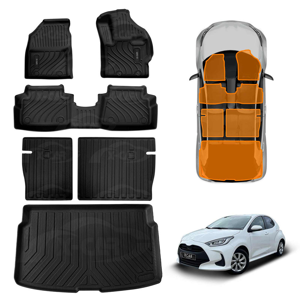 Floor Mats Boot Liner Set for Toyota Yaris Hatch 2020-Onwards All Weather Heavy Duty Car Trunk Cargo Kick Back Seat Protector Cover
