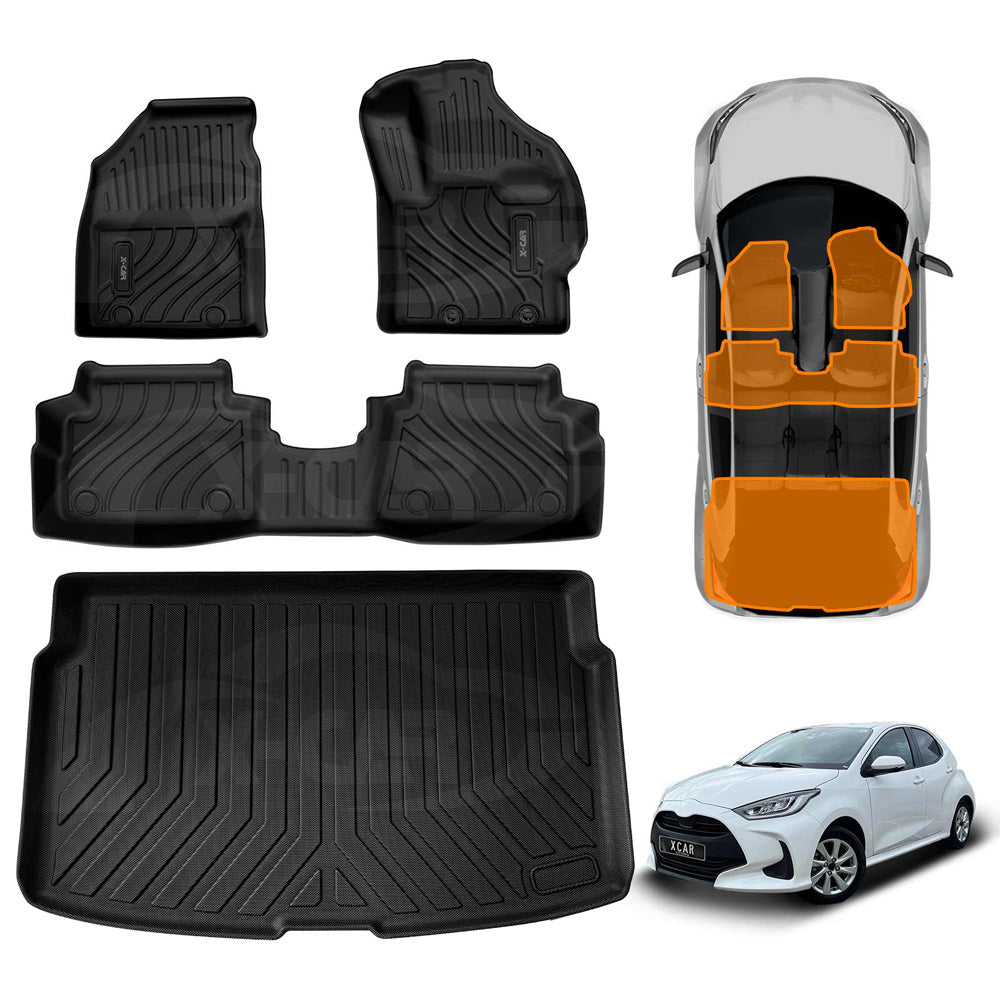 3D Floor Mats Boot Liner Set for Toyota Yaris Hatch 2020-Onwards All Weather Heavy Duty Cargo Car Trunk Luggage Tray