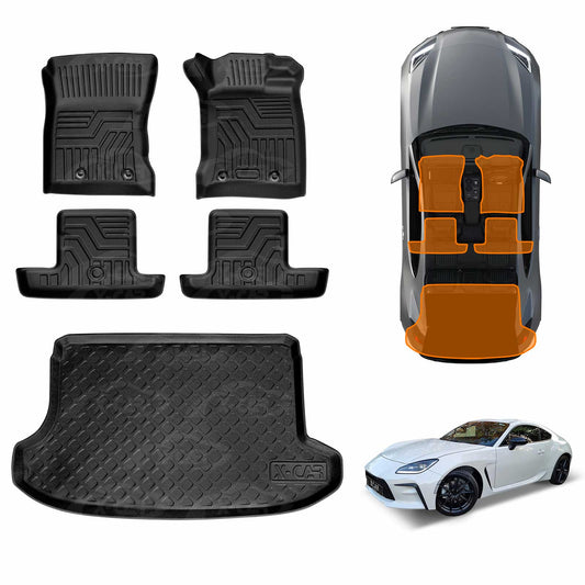 3D Floor Mats Boot Liner Set for Toyota GR86 2022-Onwards All Weather Heavy Duty Cargo Car Trunk Luggage Tray