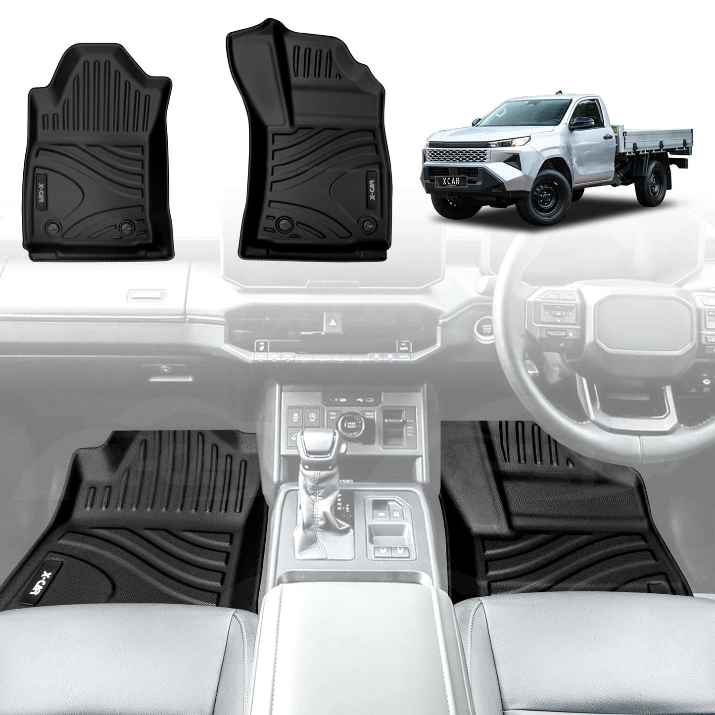 3D Front Floor Mats for Toyota Hilux Auto Single / Extra Cab 2025-Onwards All-Weather Heavy Duty Car Liners