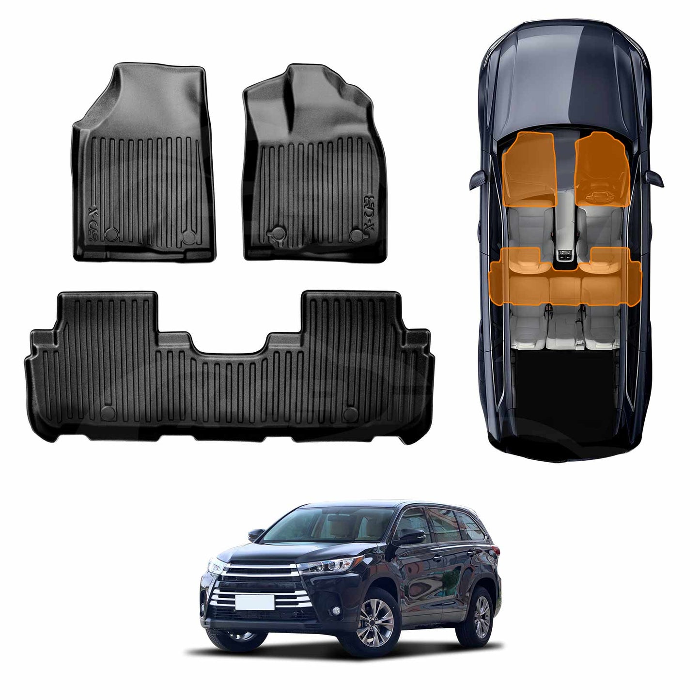 Front Rear Floor Mats for Toyota Kluger 2014-2021 Heavy Duty All Weather Car Mats Carpet Liner Set