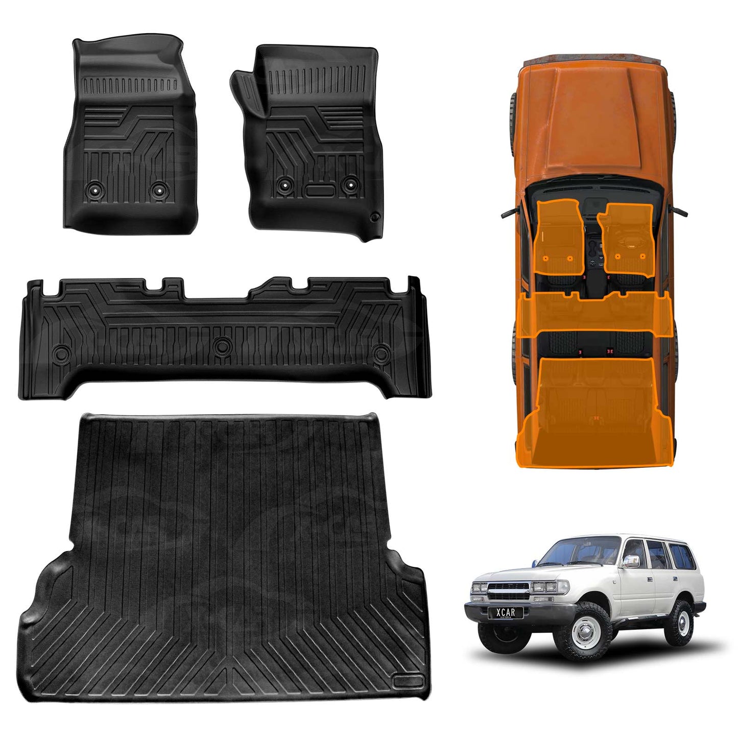 3D Floor Mats Boot Liner for Toyota Landcruiser 80 Series 1991-1998 All Weather Heavy Duty Cargo Car Trunk Luggage Tray
