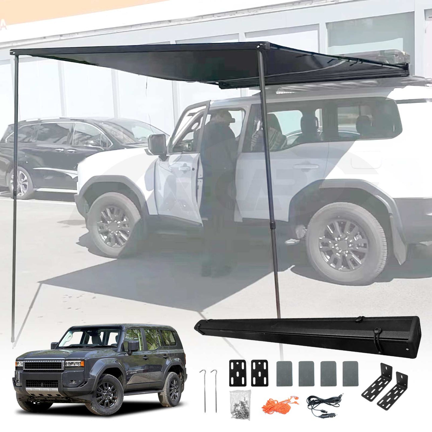 LED light Car Side Awning Camping Shade for Toyota Prado 250 Series 2024-2025 UV Waterproof 4WD Durable Sunshade