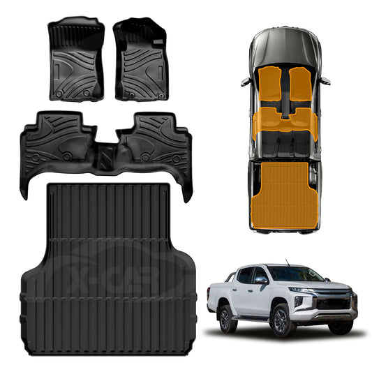 3D Car Floor Mats Tub Liner for Mitsubishi Triton MQ MR Dual Cab 2015-2024 Heavy Duty All-Weather Cargo Mats