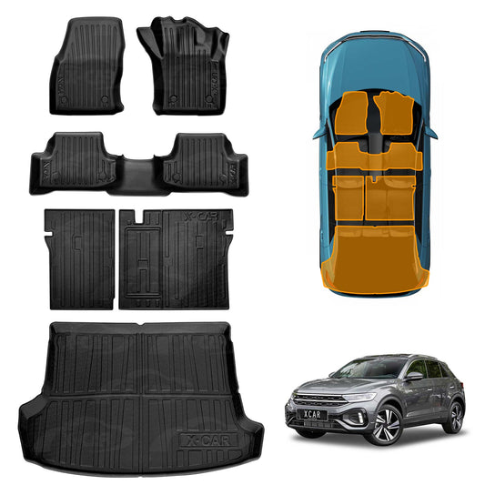 Floor Mats Boot Liner Set for Volkswagen VW T-Roc 2020-Onwards All Weather Heavy Duty Car Trunk Cargo Kick Back Seat Protector Cover