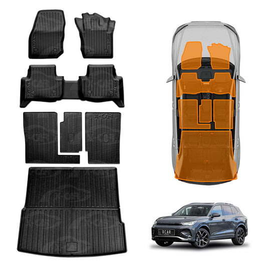 Floor Mats Boot Liner Set for Volkswagen VW Tiguan CT Series 2025-Onwards All Weather Heavy Duty Car Trunk Cargo Kick Back Seat Protector Cover