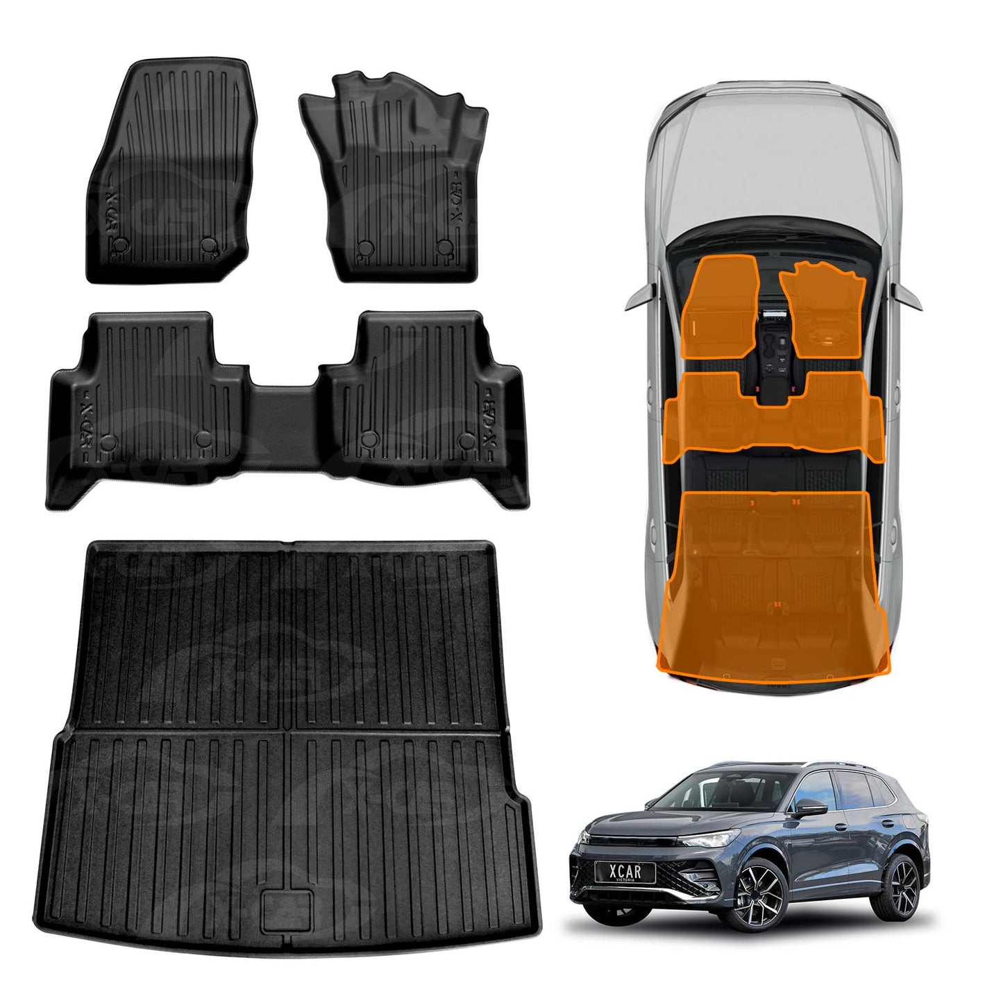 3D Floor Mats Boot Liner Set for Volkswagen VW Tiguan CT Series 2025-Onwards All Weather Heavy Duty Cargo Car Trunk Luggage Tray
