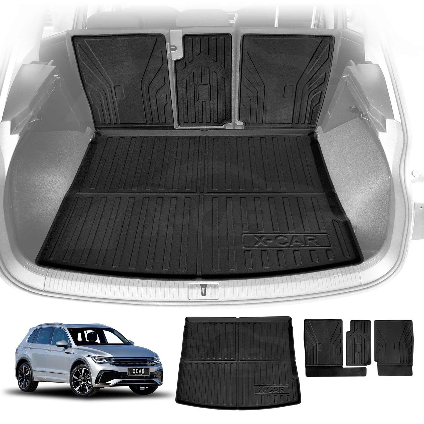 Boot Liner Set for Volkswagen VW Tiguan 2016-2024 All Weather Heavy Duty Car Trunk Back Seat Protector Cargo Kick Mats