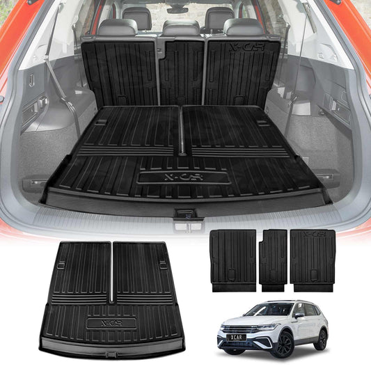 Boot Liner Set for Volkswagen VW Tiguan Allspace 2018-2024 All Weather Heavy Duty Car Trunk Back Seat Protector Cargo Kick Mats