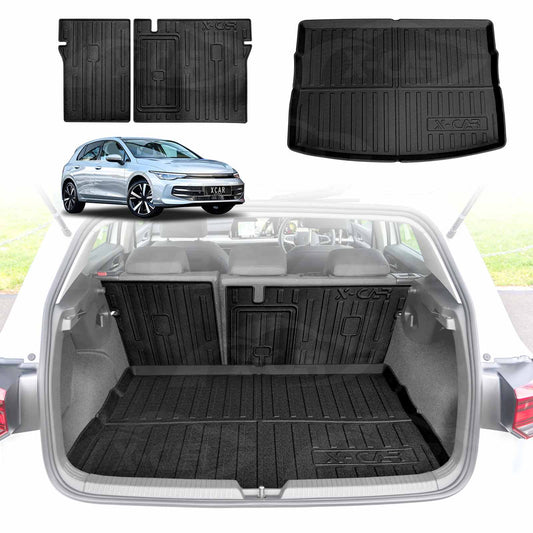 Boot Liner Set for Volkswagen VW Golf MK7 MK7.5 MK8 2013-Onwards All Weather Heavy Duty Car Trunk Back Seat Protector Cargo Kick Mats