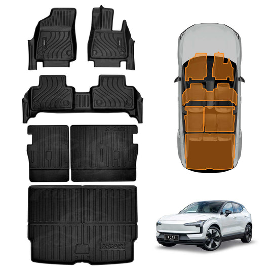 3D Floor Mats Boot Liner Set for Volvo EX30 2024-Onwards All Weather Heavy Duty Cargo Kick Mats Back Seat Protector Cover