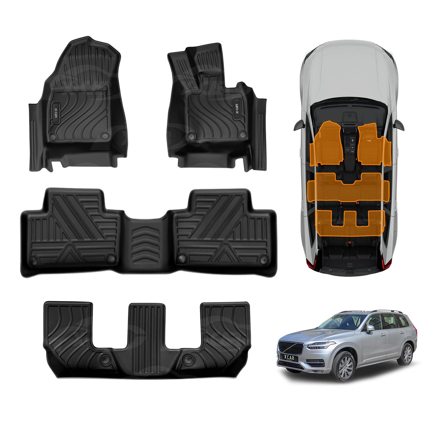3D Floor Mats for Volvo XC90 XC 90 2015-Onwards Heavy Duty All Weather Car Mats Carpet Liner Set
