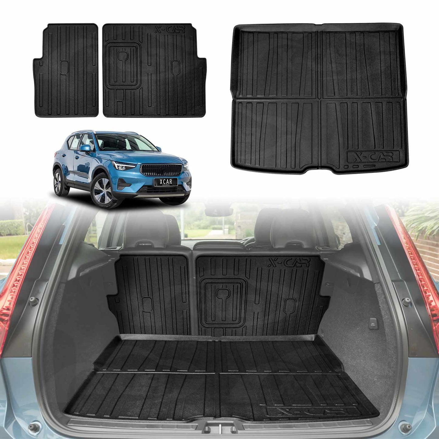 Boot Liner Set for Volvo XC40 2018-Onwards All Weather Heavy Duty Car Trunk Back Seat Protector Cargo Kick Mats