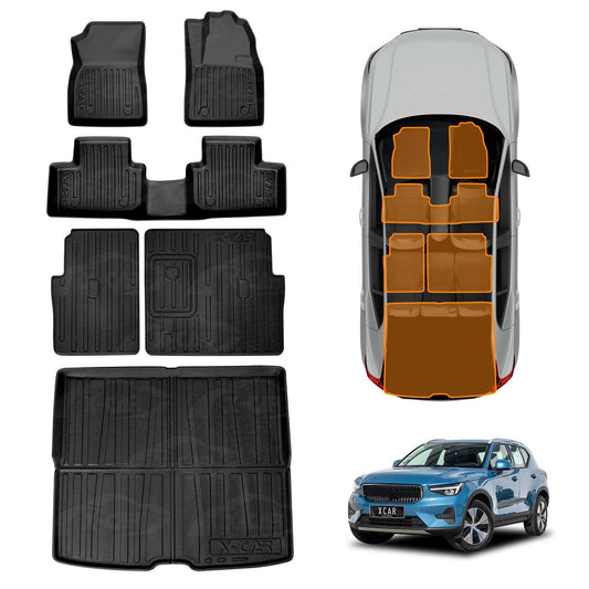 Floor Mats Boot Liner Set for Volvo XC40 2018-Onwards All Weather Heavy Duty Car Trunk Cargo Kick Back Seat Protector Cover