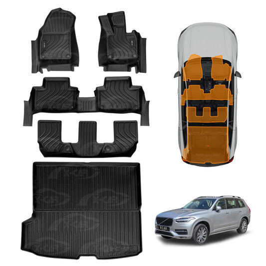3D Floor Mats Boot Liner for Volvo XC90 Series PHEV 2015-Onwards All Weather Heavy Duty Cargo Car Trunk Luggage Tray