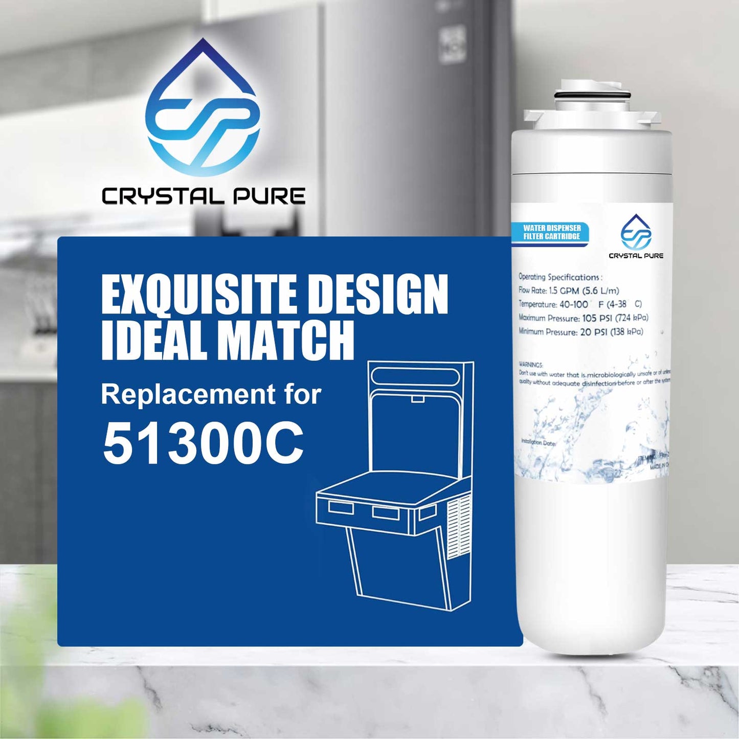 Replacement Water Filter for Elkay 51300C Compatible with ezH2O and Halsey Taylor Bottle Filling Stations 3-Pack