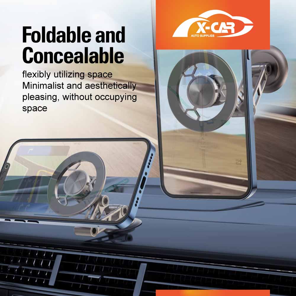 Foldable Magnetic MagSafe Phone Holder for iPhone and Android Adjustable Dashboard & Windshield Mount with Alloy Construction