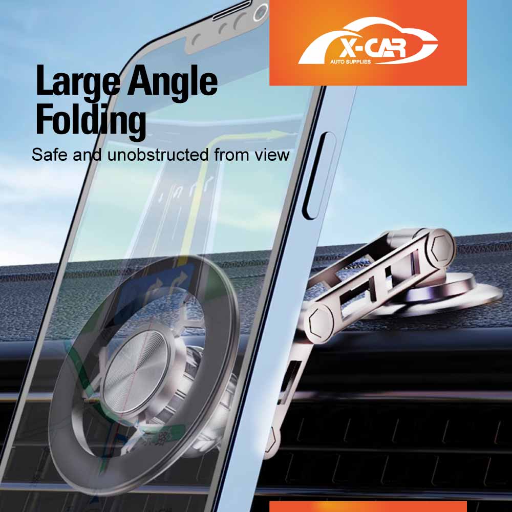 Foldable Magnetic MagSafe Phone Holder for iPhone and Android Adjustable Dashboard & Windshield Mount with Alloy Construction