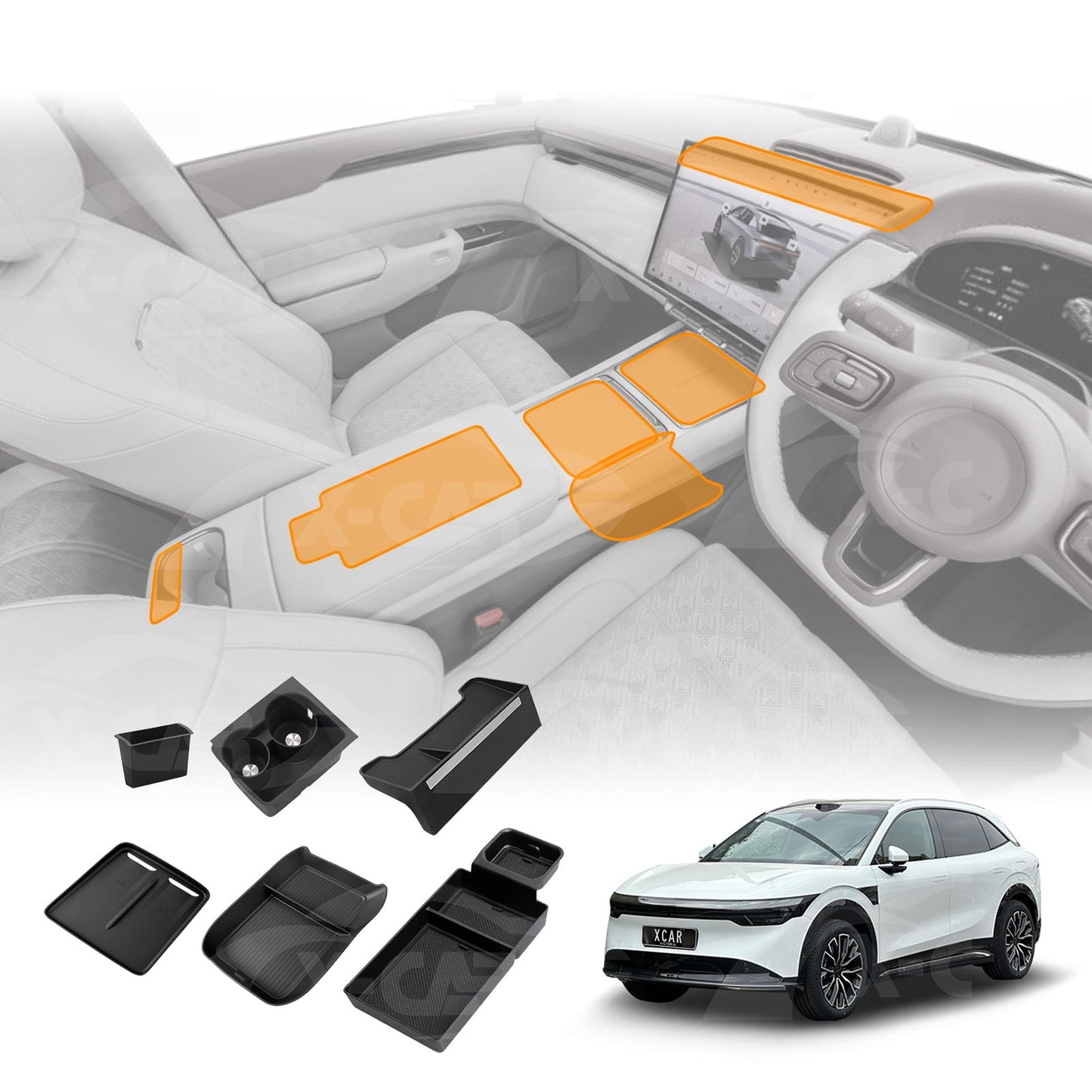 Centre Console Storage Set for Zeekr 7X 2025-Onwards Armrest Box Cup Holder Tray Car Wireless Phone Pad Organizer Accessories