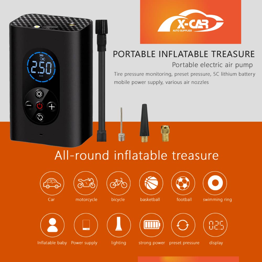 Portable Wireless Electric Air Pump Air Compressor LCD Display with LED light for Bike Motorcycle Vehicle Balls Swim Rings