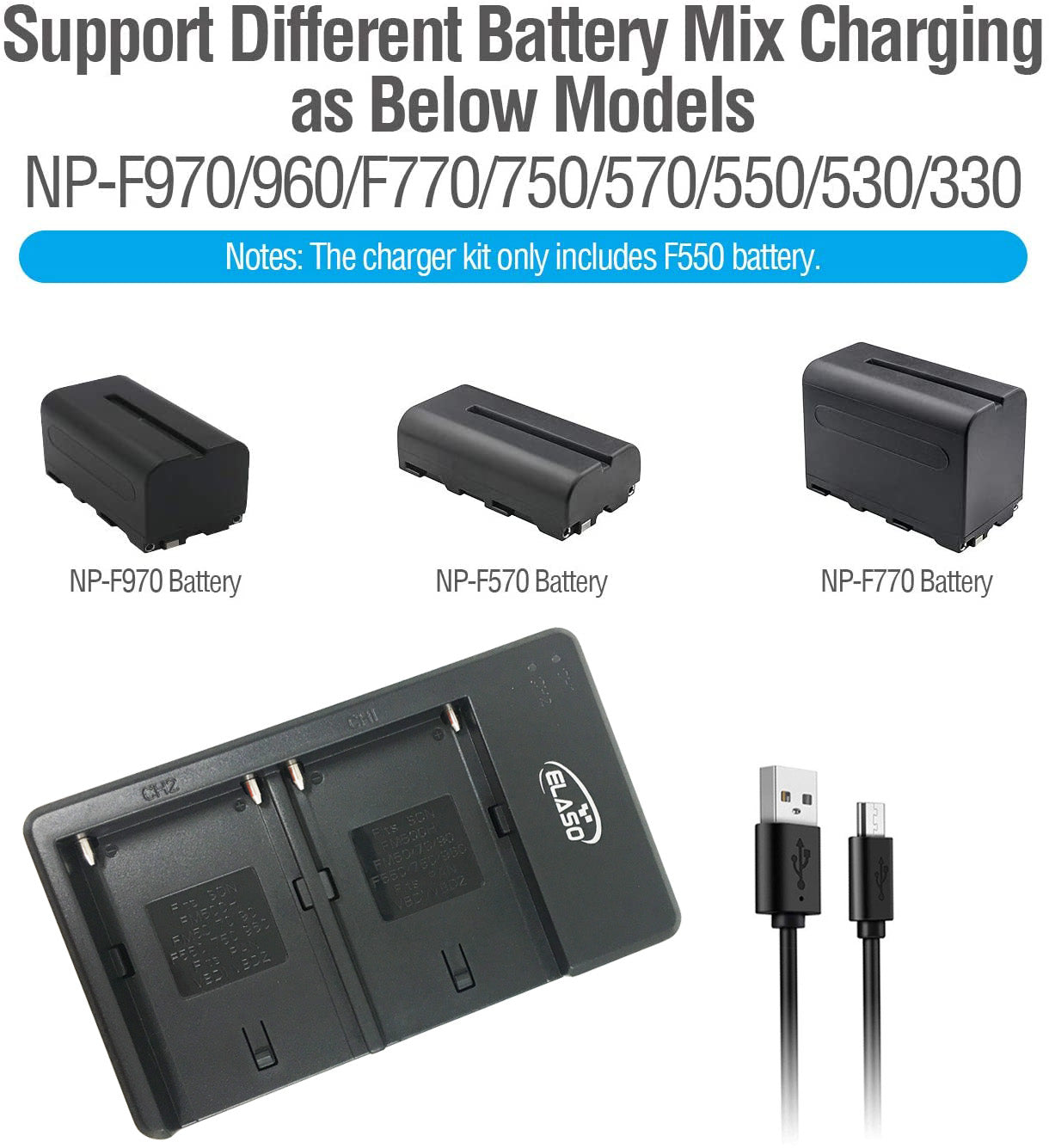 2 Rechargeable Battery and External USB Dual Battery Charger for Sony NP-F330,F550,F570,F970,F750,F770,F960,F530,CCD-SC55,TR516,TR716,TR818