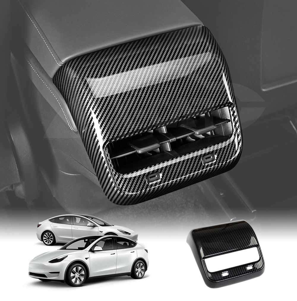 Tesla Model 3 2017-2023 and Model Y 2021-2025 Armrest Pad Rear Air Condition Vent Covers Carbon Fiber Style Interior Protection Accessories