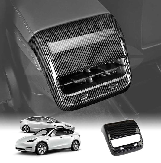 Tesla Model 3 2017-2023 and Model Y 2021-2025 Armrest Pad Rear Air Condition Vent Covers Carbon Fiber Style Interior Protection Accessories