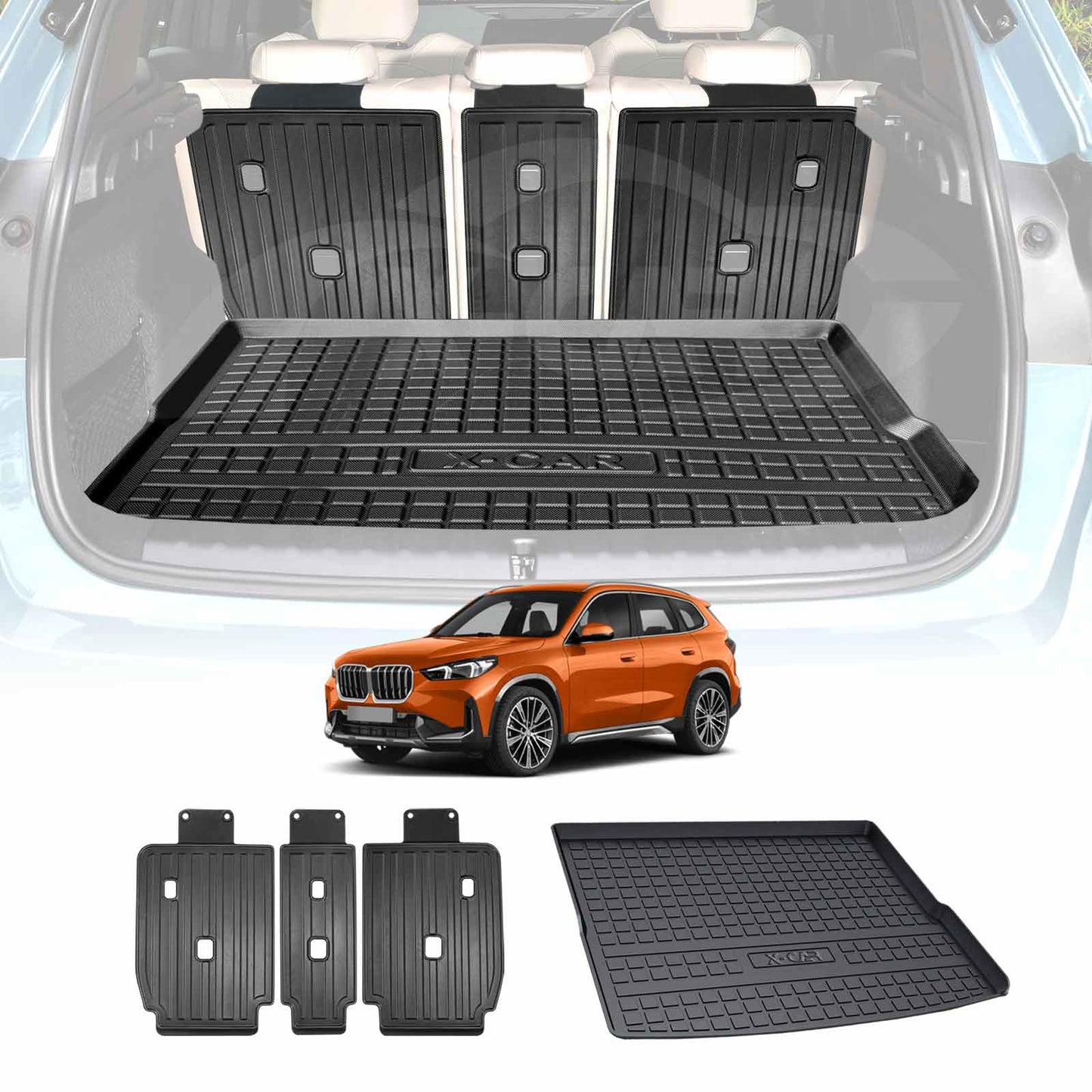 3D All Weather Boot Liner Back Seat Protector Combo for BMW X1 F48 Series 2015-2024 Heavy Duty Car Kick Mats Cover Cargo