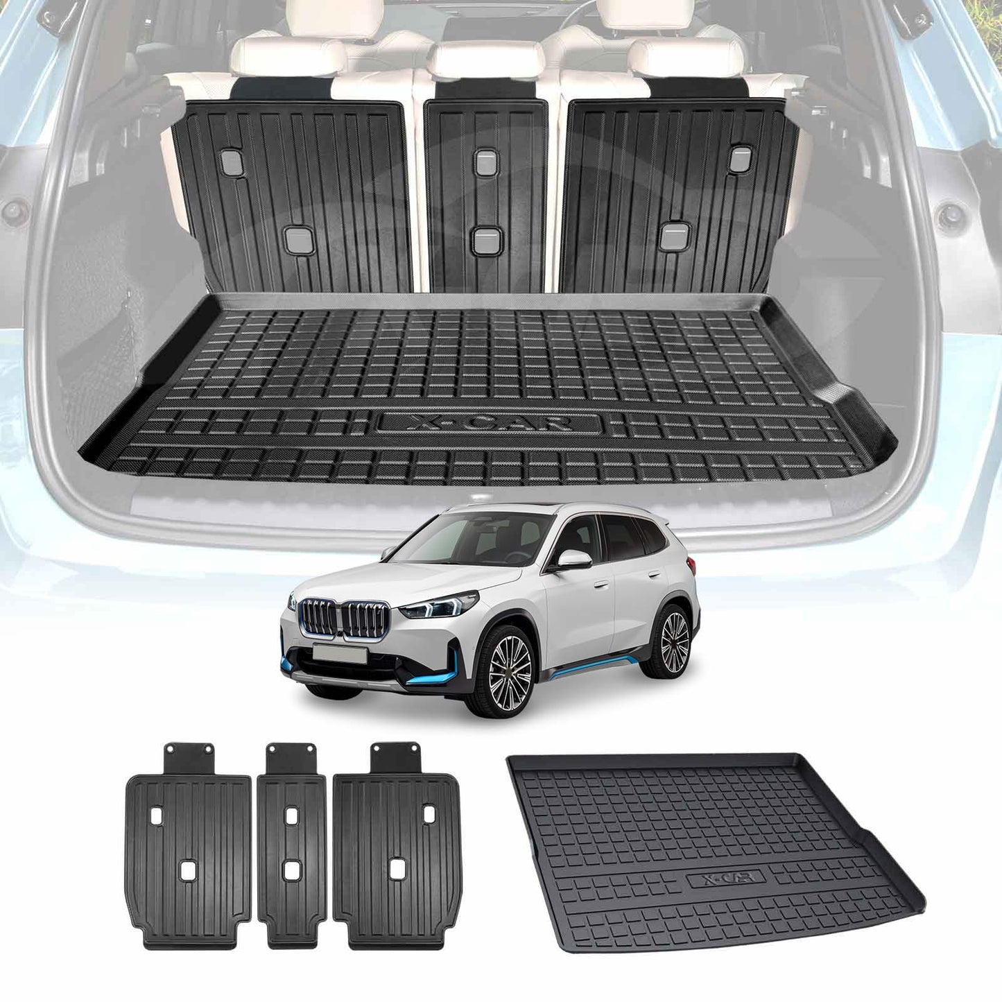 3D All Weather Boot Liner Back Seat Protector Combo for BMW iX1 2023-2025 Heavy Duty Car Kick Mats Cover Cargo