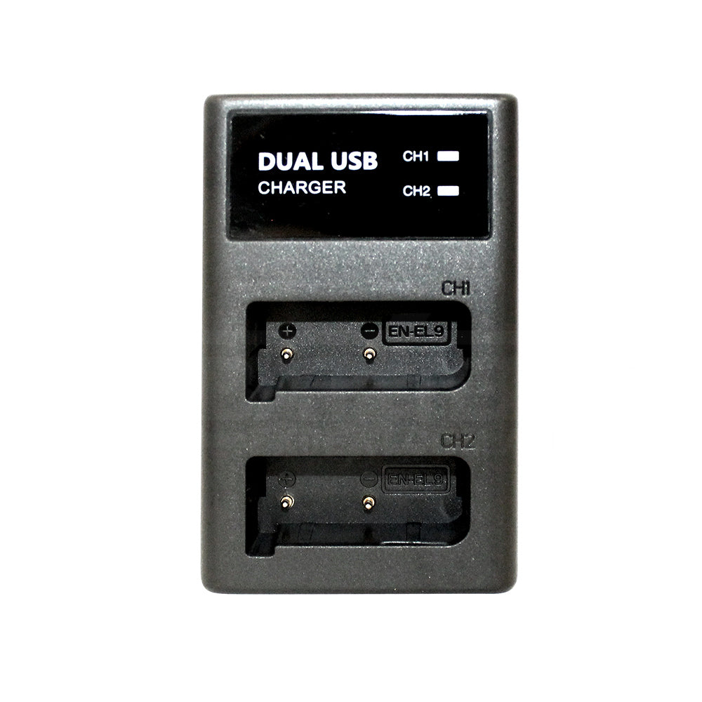 External USB Dual Battery Charger for Nikon D3000 D40 D40A D40C D40x D5000 D60 EN-EL9 EN-EL9a EN-EL9E DSLR-D40A DSLR-D40C DSLR-D40X DSLR-D60 Camera