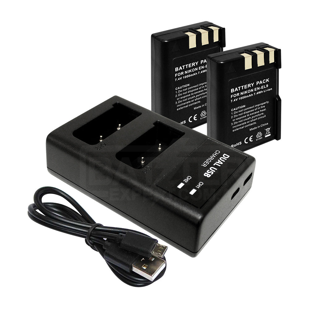 2 Rechargeable Battery External Dual Charger For Nikon D3000 D40 D40A D40C D40x D5000 D60 EN-EL9 EN-EL9a EN-EL9E DSLR-D40A DSLR-D40C Camera