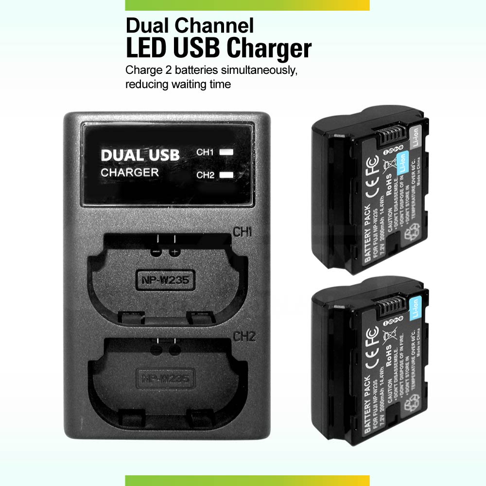 2 Rechargeable Battery External Dual USB Charger For Fujifilm GFX 100S GFX 50S II X-H2 X-H2S X-T4 X-T5 GFX100S GFX50SII XH2S XT4 XT5 NP-W235 Camera