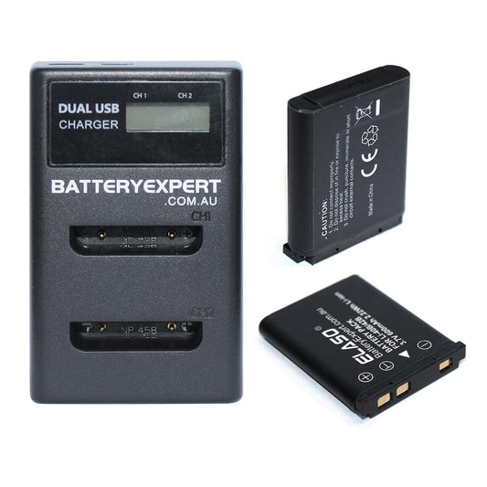 2 Rechargeable Battery External Dual Charger For Fujifilm FinePix XP140 L50 XP10 XP20 J10 JV250 Z33WP Instax Mini 90 Neo Classic NP-45 NP-45S NP-45A