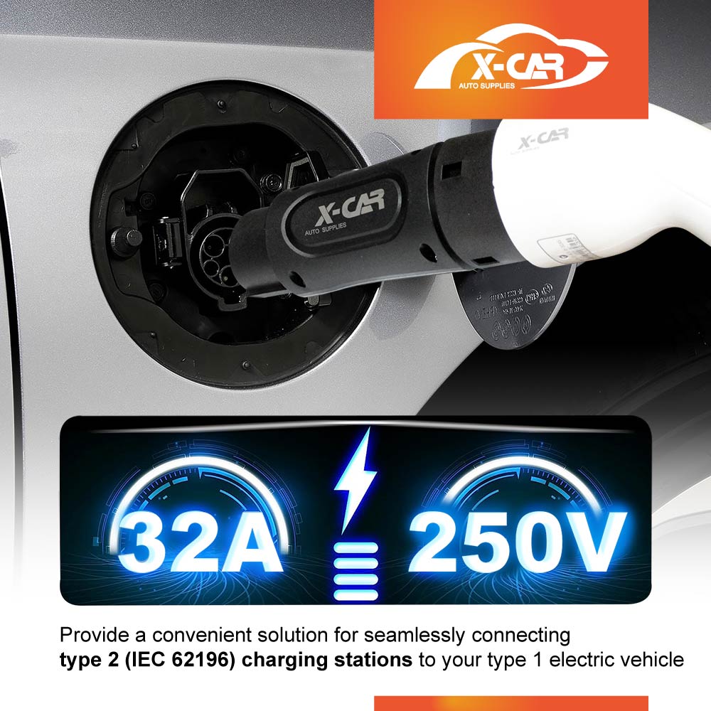 EV Charger Connector Type 2 to Type 1 Adapter Electric Vehicle EV Charging Adapter Socket IEC62196 to SAE J-1772 32A 250V AC IP54