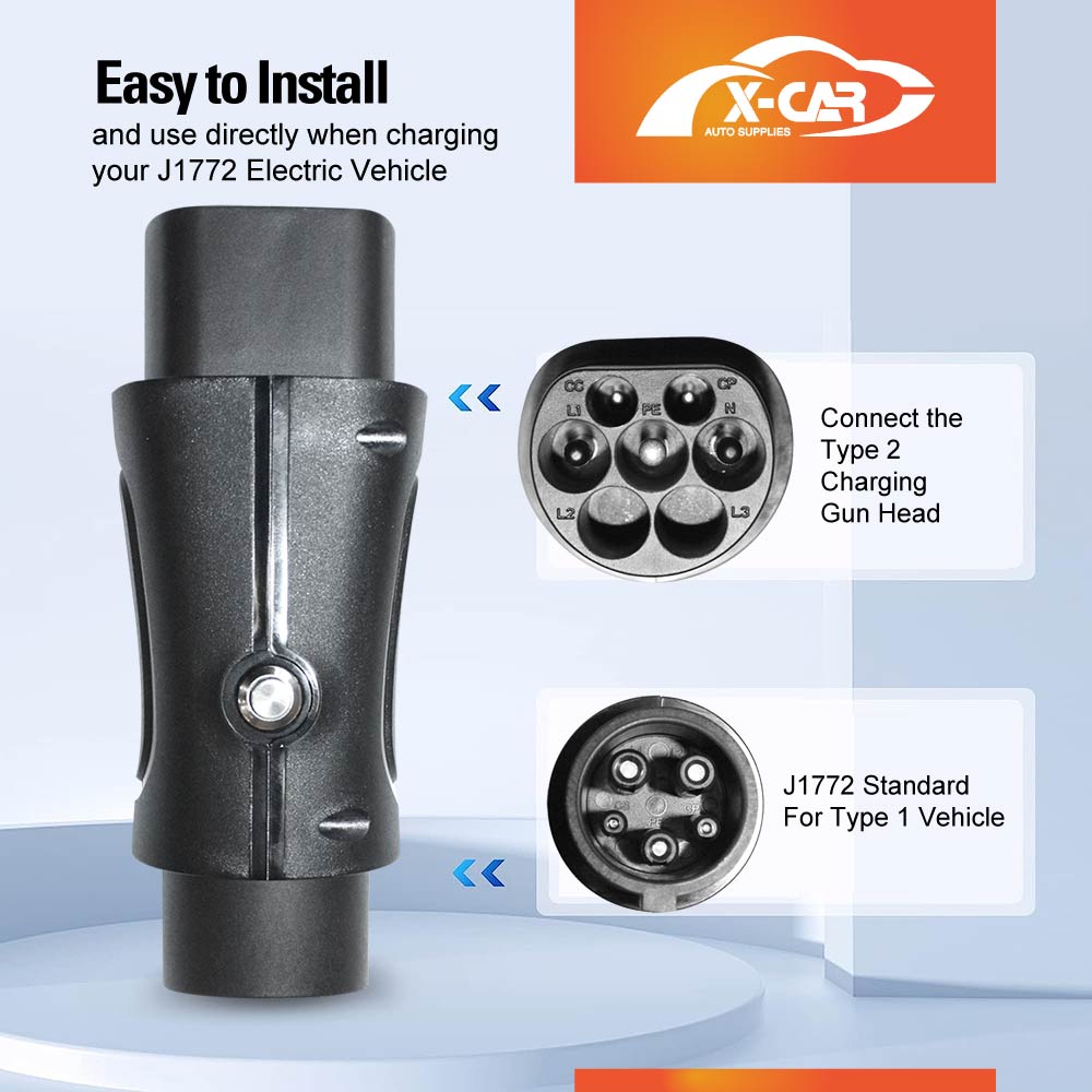 EV Charger Connector Type 2 to Type 1 Adapter Electric Vehicle EV Charging Adapter Socket IEC62196 to SAE J-1772 32A 250V AC IP54