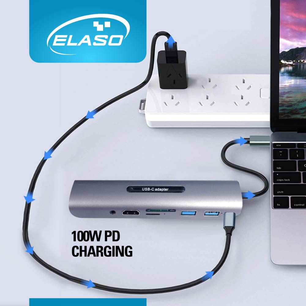 USB Type-C HUB Docking Station 8-in-1 4K HDMI Audio Ethernet USB3.0 SD/TF Card 100w PD fast charging USB-C 3.1 Adapter