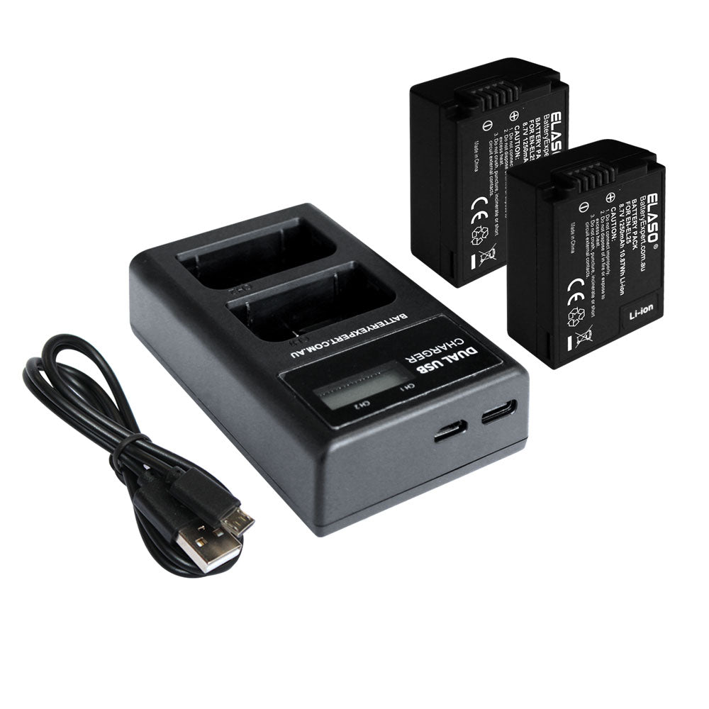 2 Replacement Battery and External USB Dual Charger for Nikon Z50/Zfc/Z 50/Z fc EN-EL25 EN-EL25a Camera