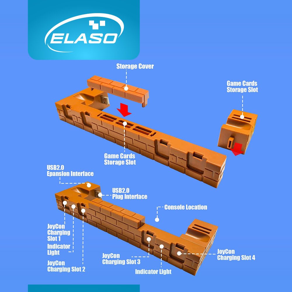 Mario Brick Charger Charging Dock Game Holder Stand Base for Nintendo Switch & OLED Console Joy-Con Switch Pro Controllers