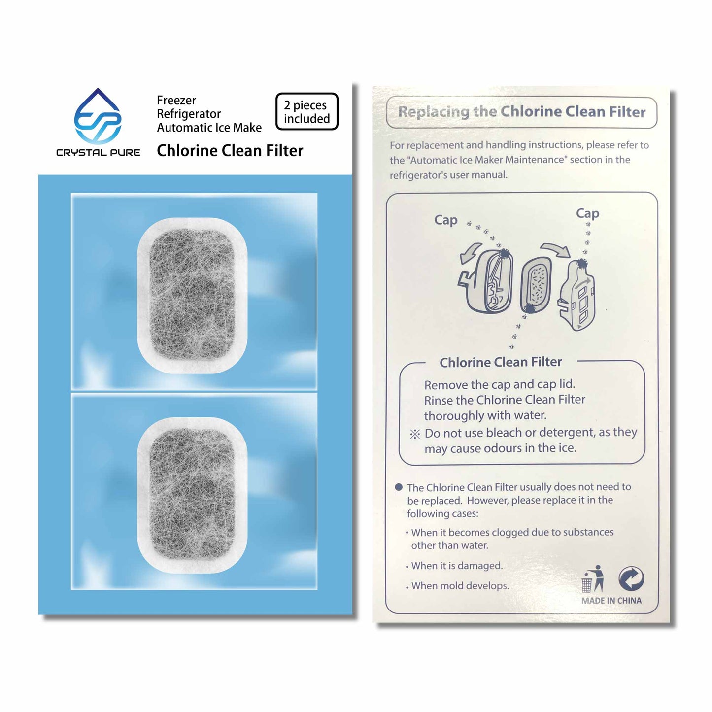 Pack of 2 Refrigerator Ice Maker Filter for Mitsubishi Electric Fridge Replacement Water Kalki Clean Filter MRPR-01FT M20CM5526 M20KW0526 M20VJ5526