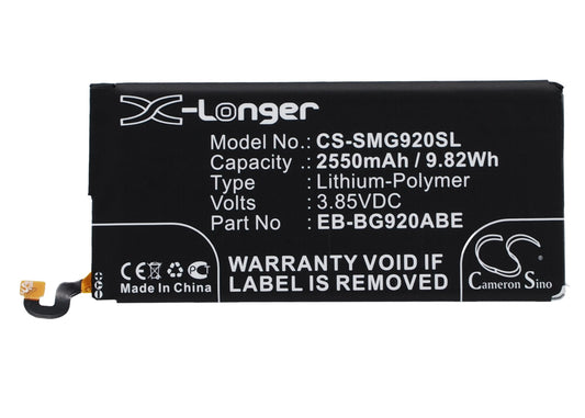 Battery for Samsung Galaxy S6 SM-G920I SM-G9200 SM-G920A SM-G920D SM-G920F SM-G920FD SM-G920P SM-G920R SM-G920R4 SM-G920V SM-G920W8 EB-BG920ABE
