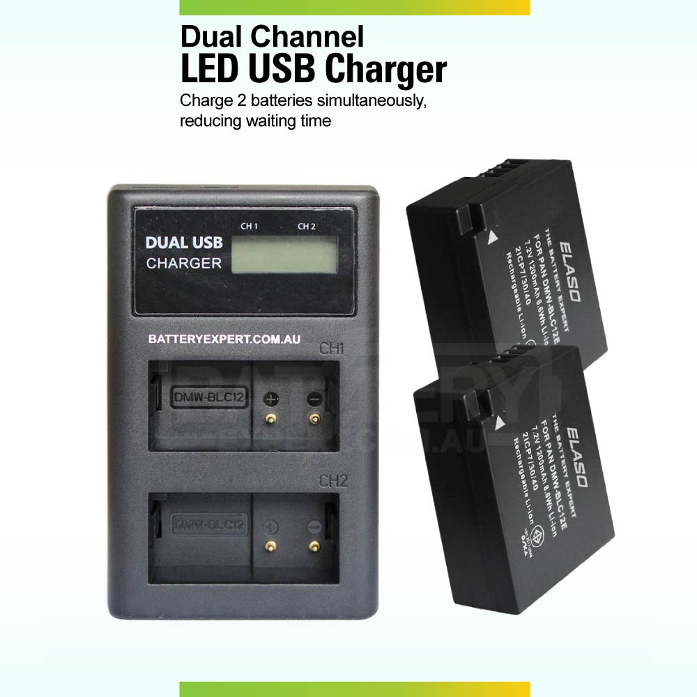 Replacement External USB Dual Charger for Panasonic DMW-BLC12 DMW-BLC12E DMW-BLC12PP DMC-G85K Lumix DC-FZ1000 II DC-G90 Camera